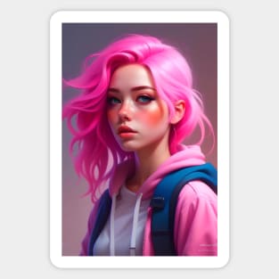 The Girl with Pink Hair Sticker